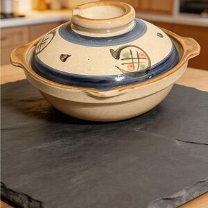 Vintage Japanese Donabe Clay Pot – Hand-Painted Earthenware Hot Pot with Vented